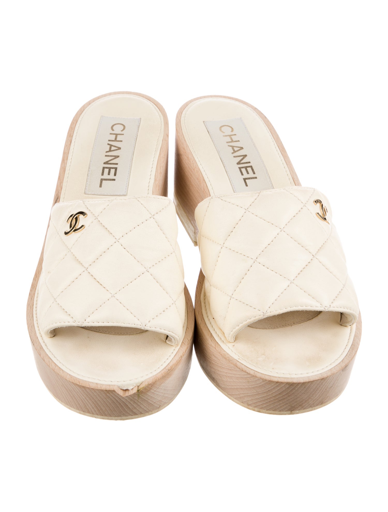 Chanel Interlocking CC Logo Leather Slides